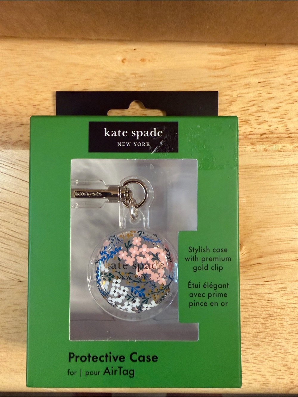 kate spade Floral AirTag Case with Gold Clip - Pink/Blue/White